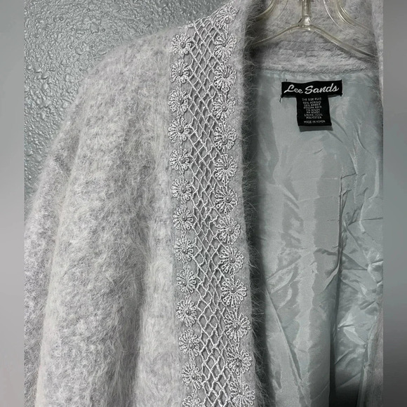 Vtg Lee Sands ANGORA Rabbit Hair Open Front Cardigan Sweater Jacket O/S Plus EUC - Picture 3 of 14